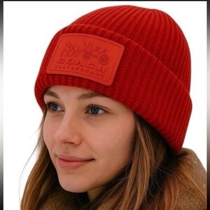 Coach Vibrant Red Knit Hat